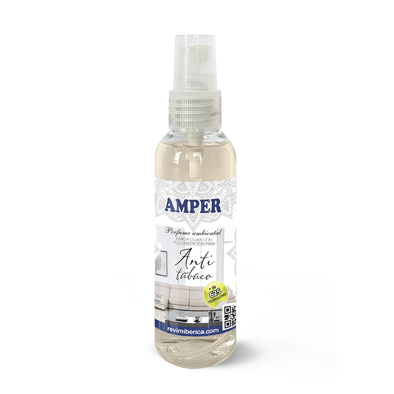 Elimina el olor a tabaco en casa, coche o tejidos con el ambientador AMPER Anti Tabaco. Spray concentrado, no mancha, aroma neutro y duradero. Ideal para fumadores.