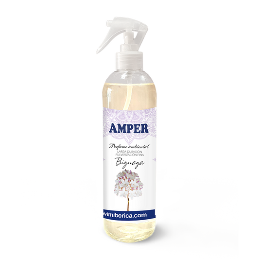 Descubre el ambientador de Biznaga AMPER, inspirado en el perfume floral de Málaga. Un homenaje a su feria y tradición, con notas de jazmín y flores blancas. Aroma permanente y elegante.