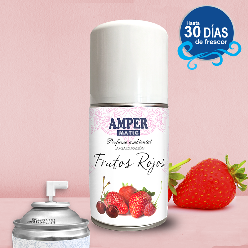 Ambientador aerosol AMPER MATIC Frutos Rojos 250 ml, recambio para difusor automático y uso manual