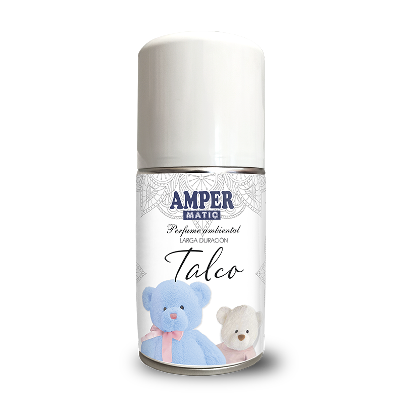 Ambientador aerosol, recambio difusor automático y manual. Aroma TALCO. Aroma infantil. AMPER TALCO (250ml)