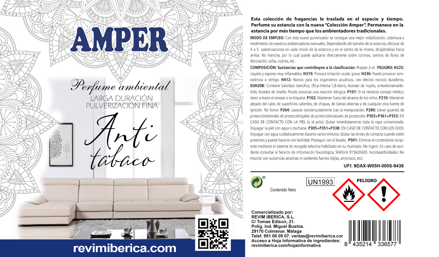 Ambientador Anti Tabaco AMPER | Neutraliza olores de nicotina en casa y coche