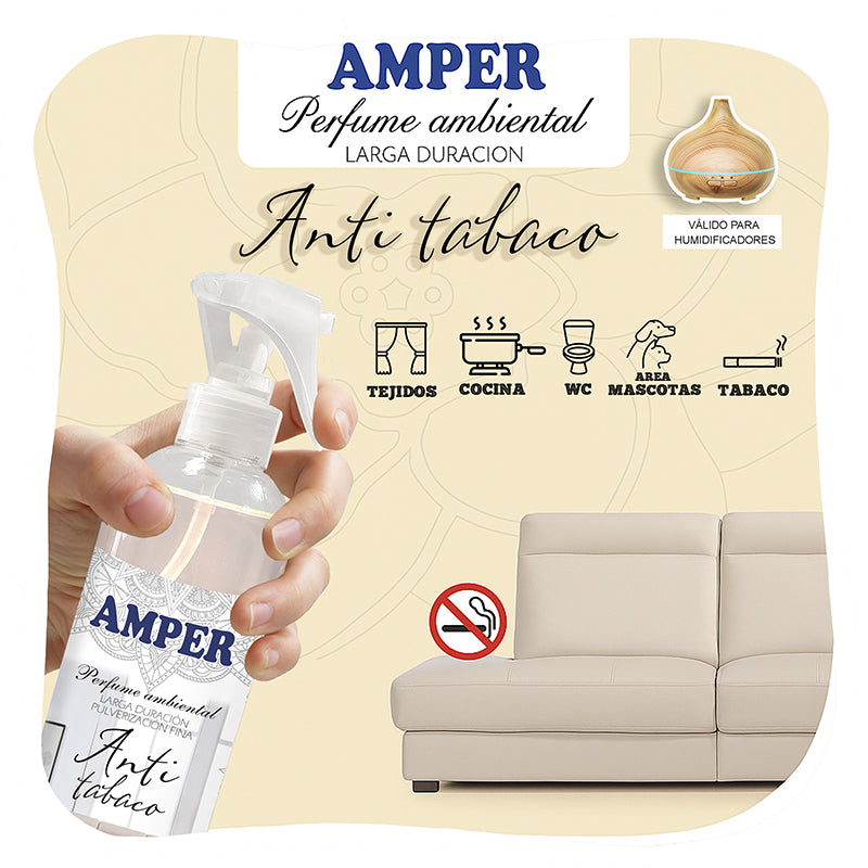 Ambientador Anti Tabaco AMPER | Neutraliza olores de nicotina en casa y coche