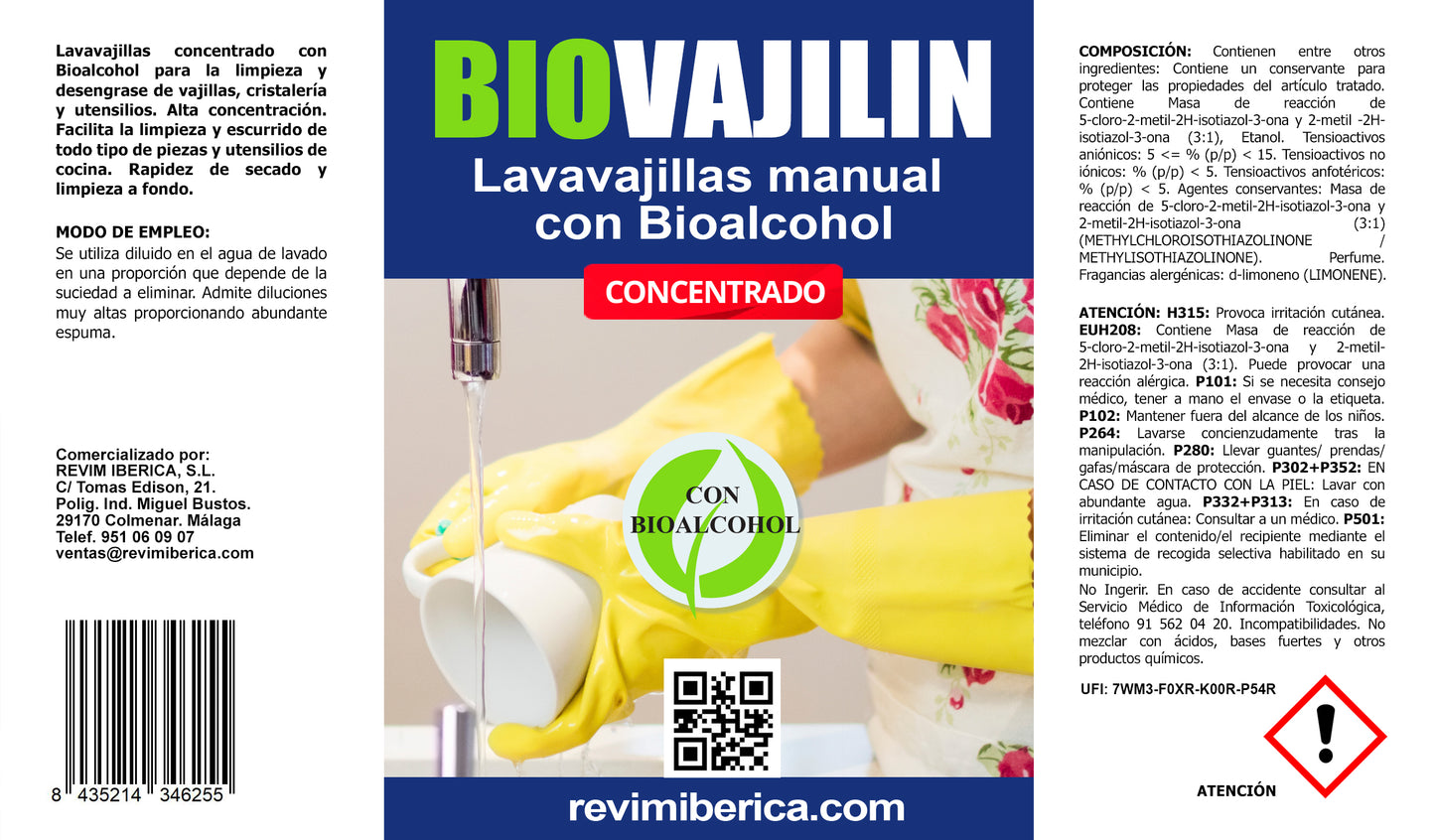 Detergente Lavavajillas manual con Bioalcohol | BIOVAJILIN SUPER-CONCENTRADO