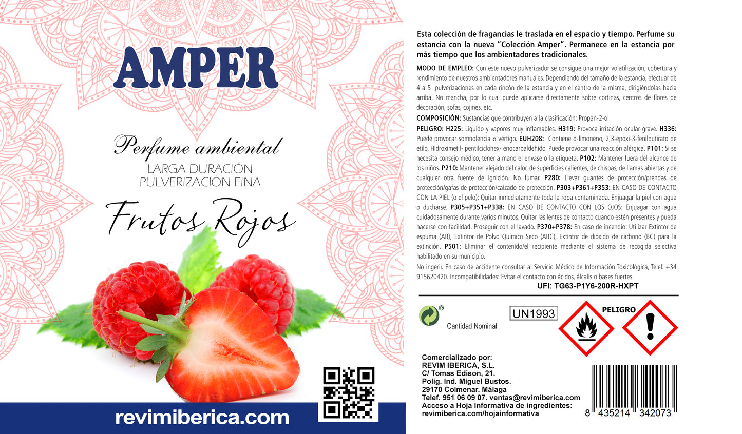 Ambientador aroma FRUTOS ROJOS | Aroma dulce y revitalizante. Concentrado, permanente. FRUTOS ROJOS