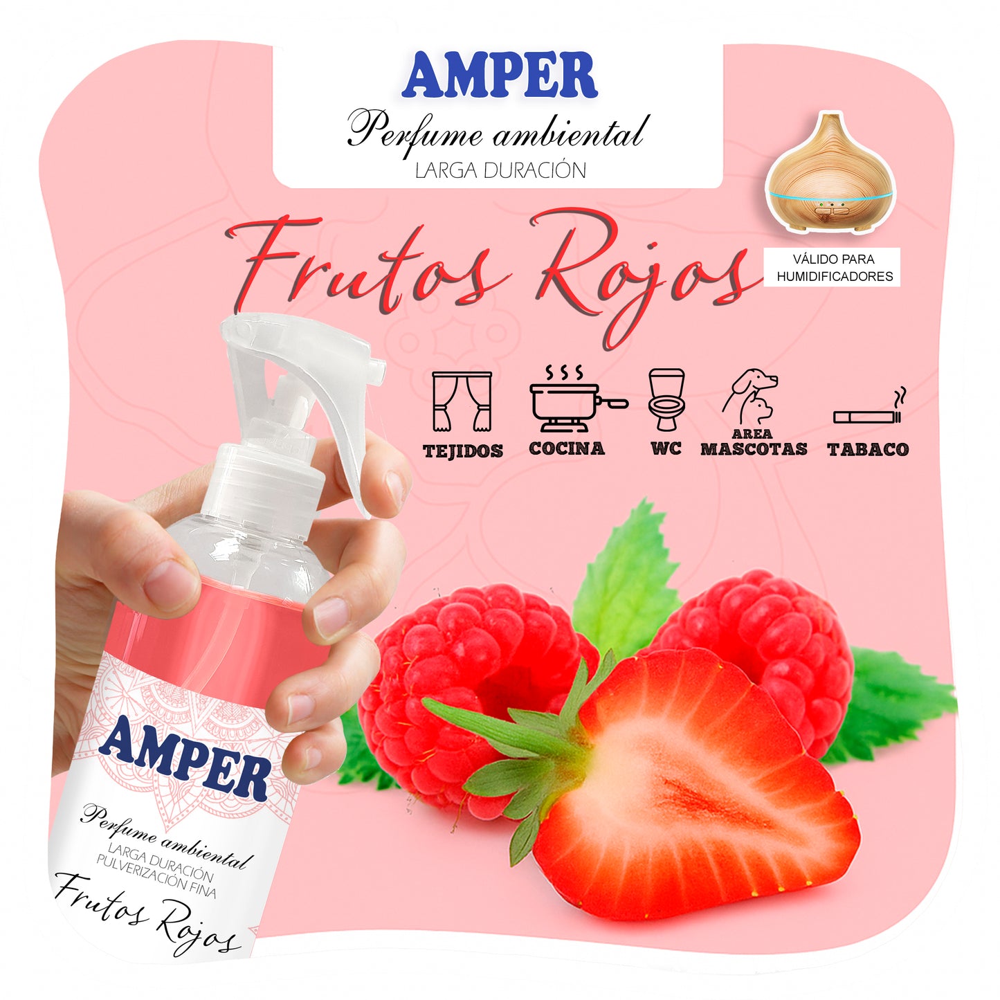 Ambientador aroma FRUTOS ROJOS | Aroma dulce y revitalizante. Concentrado, permanente. FRUTOS ROJOS