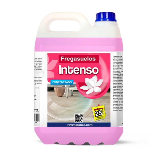 Fregasuelos INTENSO AMPER, limpieza profesional con aroma floral intenso y duradero.