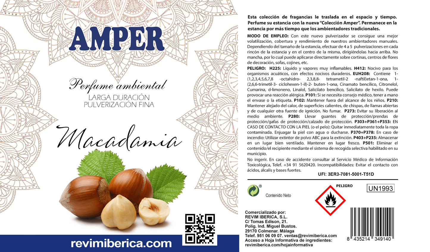 Ambientador de Macadamia AMPER | Aroma dulce y envolvente para centros de estética, hogares y oficinas