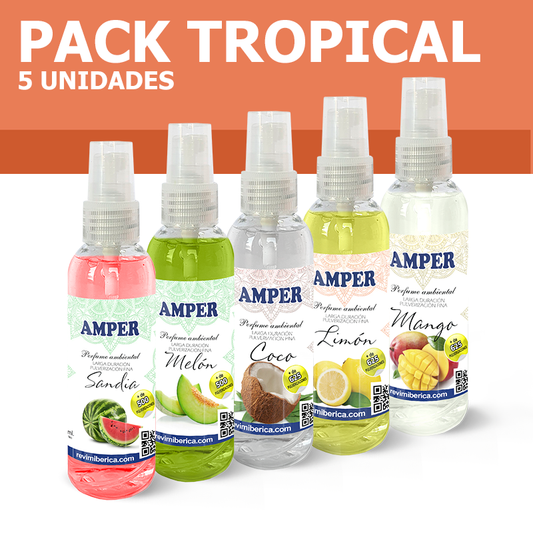 Pack de Ambientadores Tropicales de 100ml AMPER – 5 Aromas Frutales y Refrescantes
