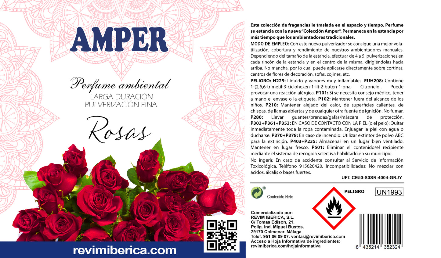 Ambientador de Rosas Rojas AMPER | Aroma de agua de rosas, elegante y relajante para tu hogar