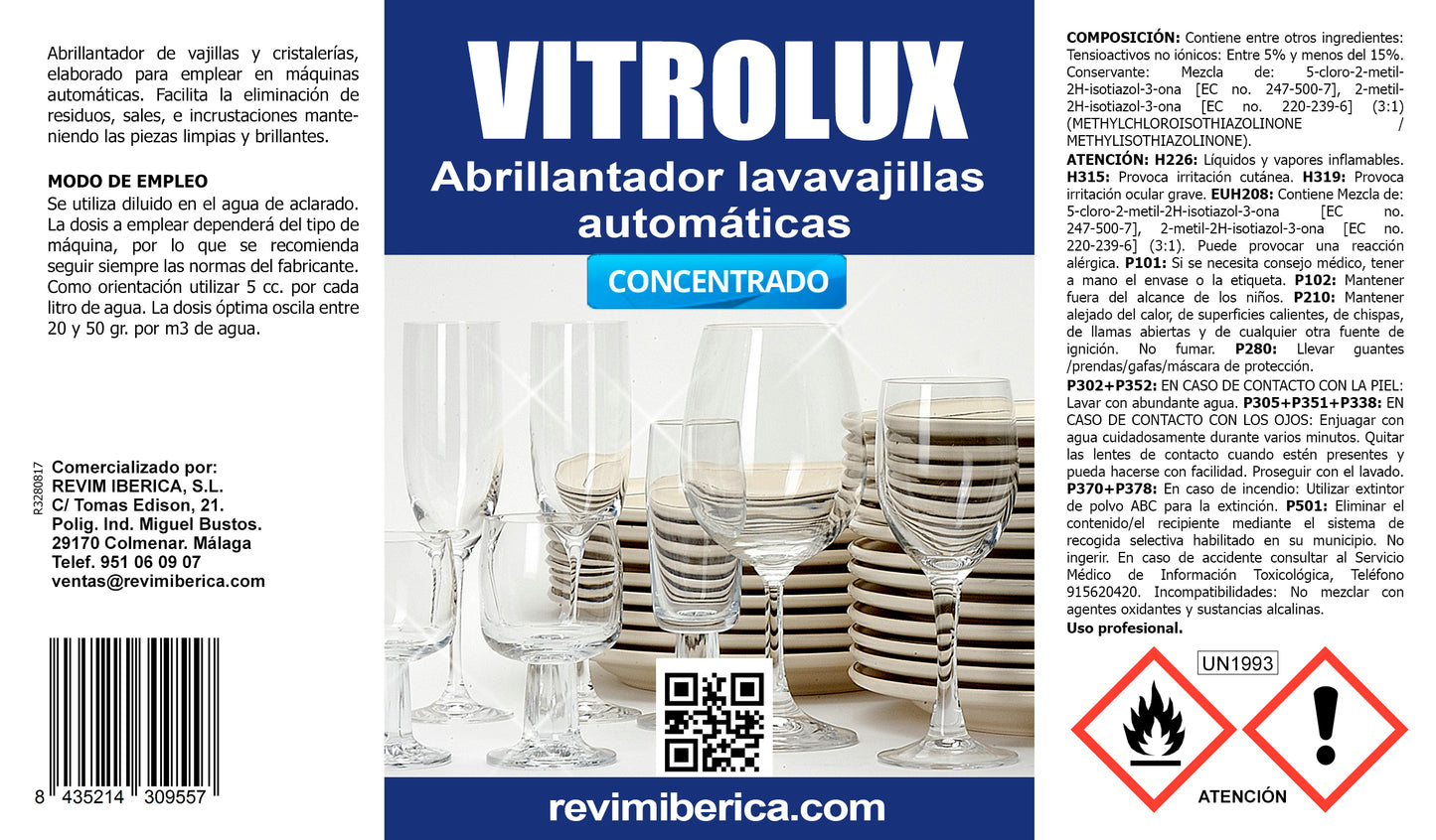 VITROLUX - Abrillantador de vajillas concentrado para máquinas automáticas.