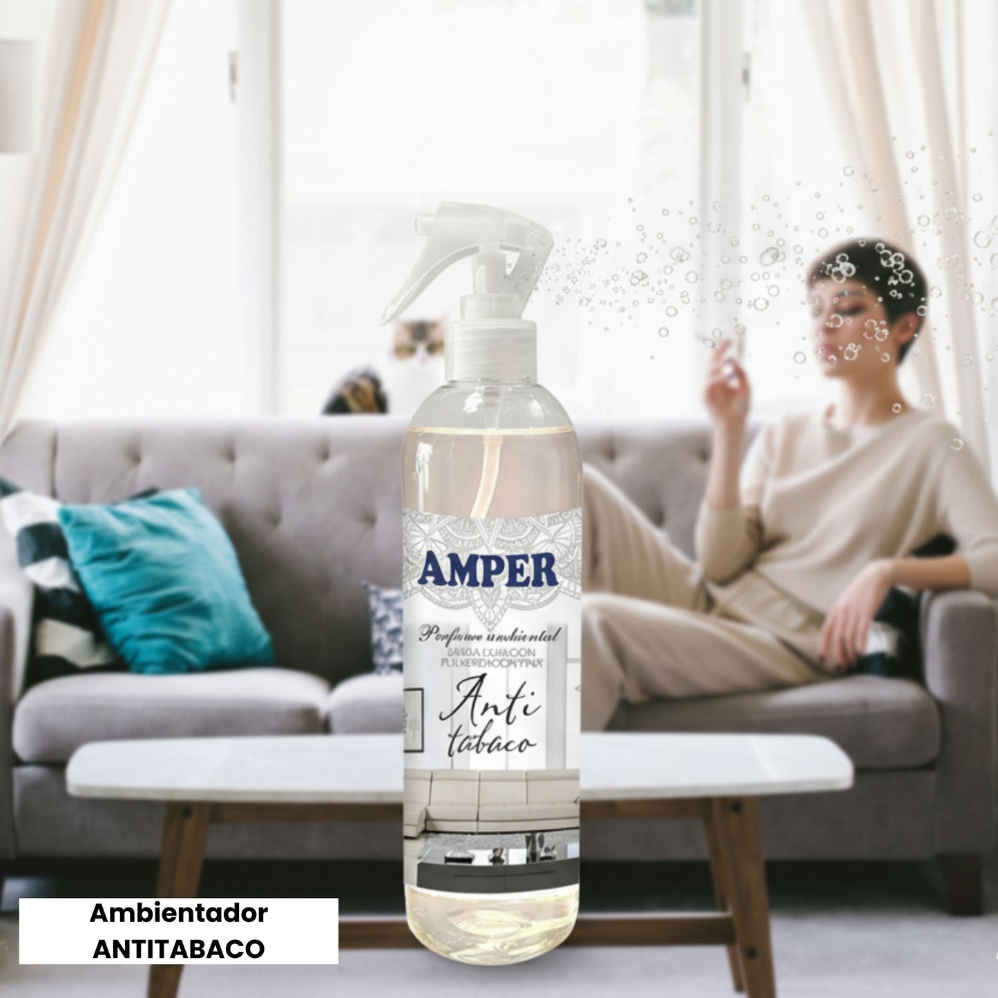 Ambientador Anti Tabaco AMPER | Neutraliza olores de nicotina en casa y coche