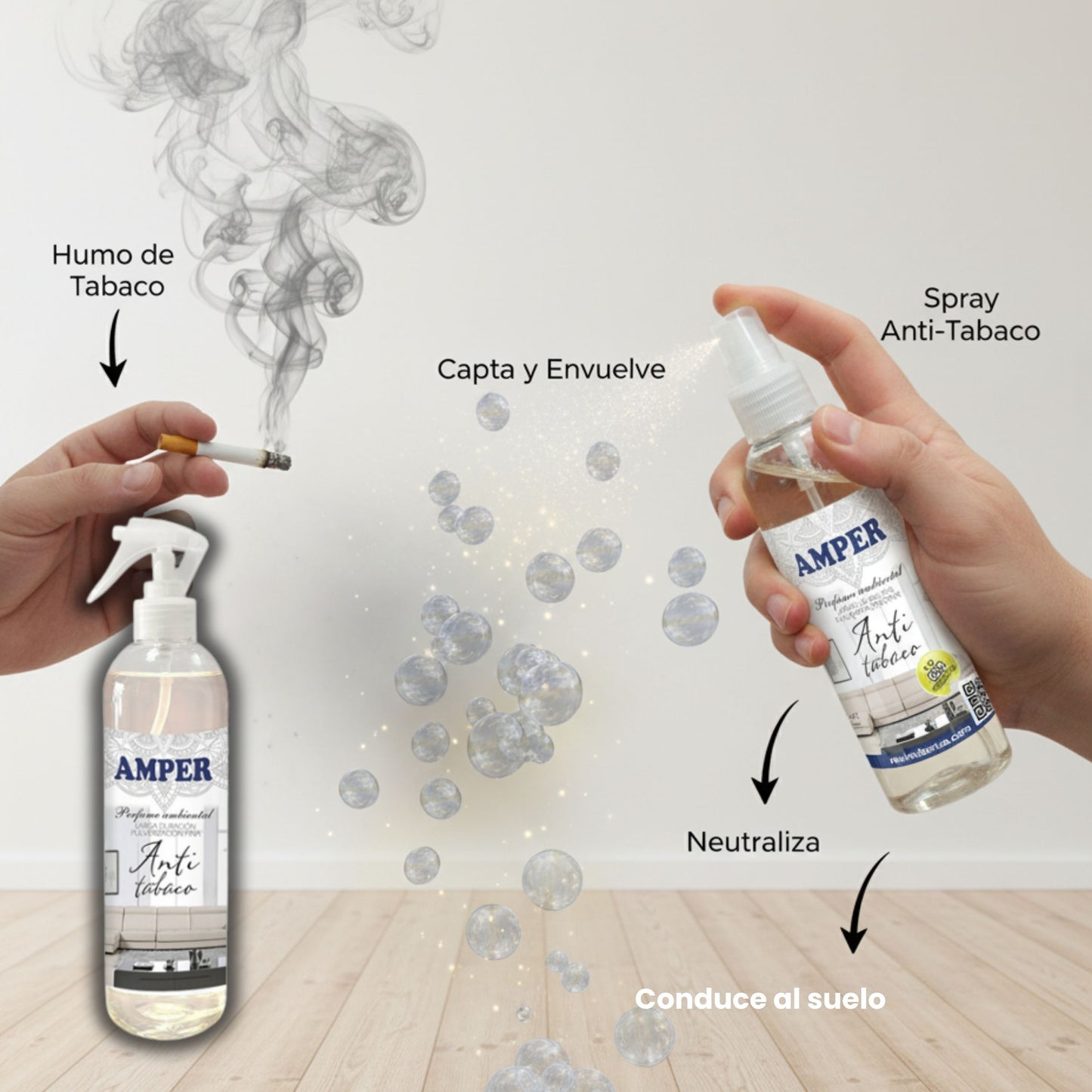 Ambientador Anti Tabaco AMPER | Neutraliza olores de nicotina en casa y coche