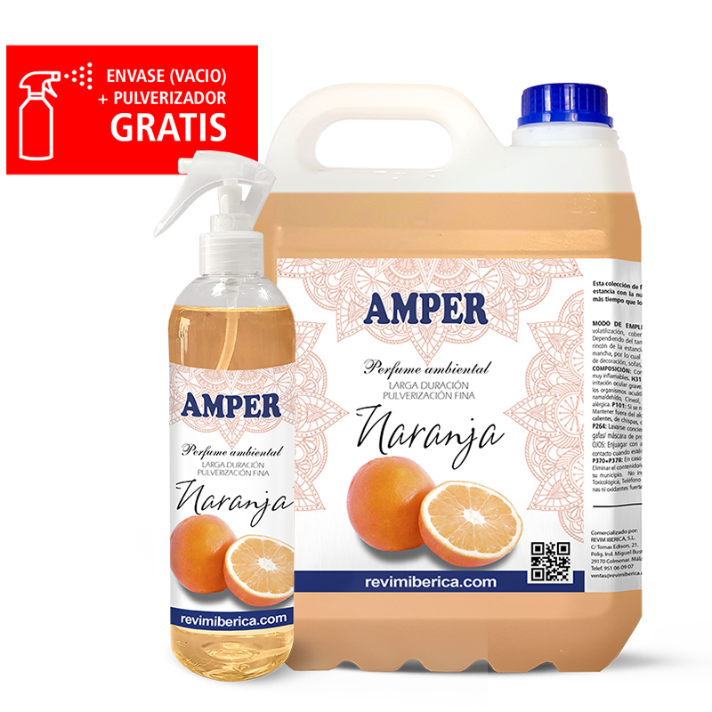 El ambientador de naranja AMPER estimula, refresca y perfuma con esencias cítricas. Úsalo en casa, coche, ropa o durante yoga. Formato hasta 5 litros. Aroma permanente.