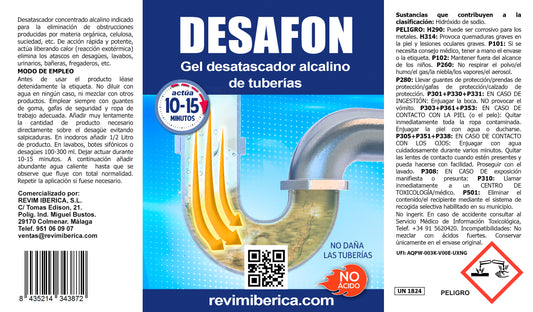 Gel Desatascador Alcalino de tuberias. Para cualquier tipo de tubería DESAFON