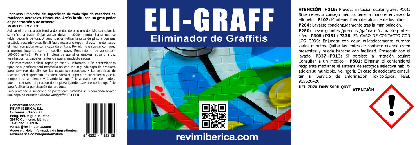 ELI-GRAFF. Eliminador de Grafitis. Limpiador de superficies de todo tipo de manchas de rotulador, tintas, pulimentos y cichles.