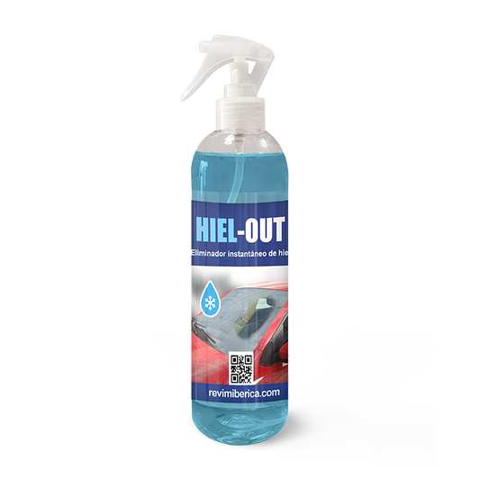 HIEL-OUT. Líquido descongelante para la eliminación de hielo, escarcha y condensaciones de agua de parabrisas de coches.