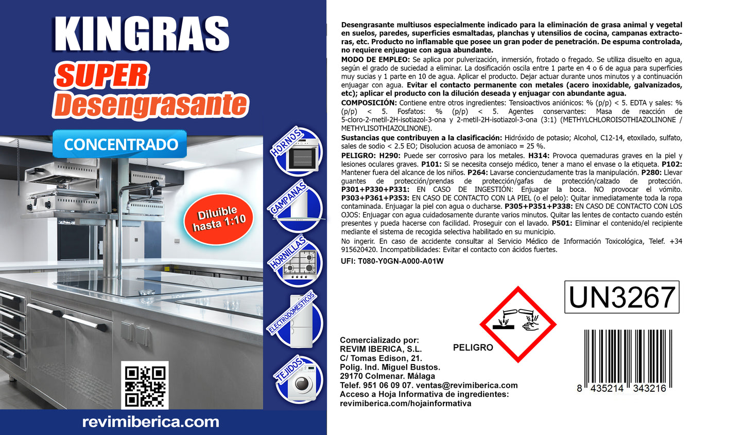 SUPER DESENGRASANTE concentrado para cocinas - Desengrasante diluible para cocinas y talleres - KINGRAS