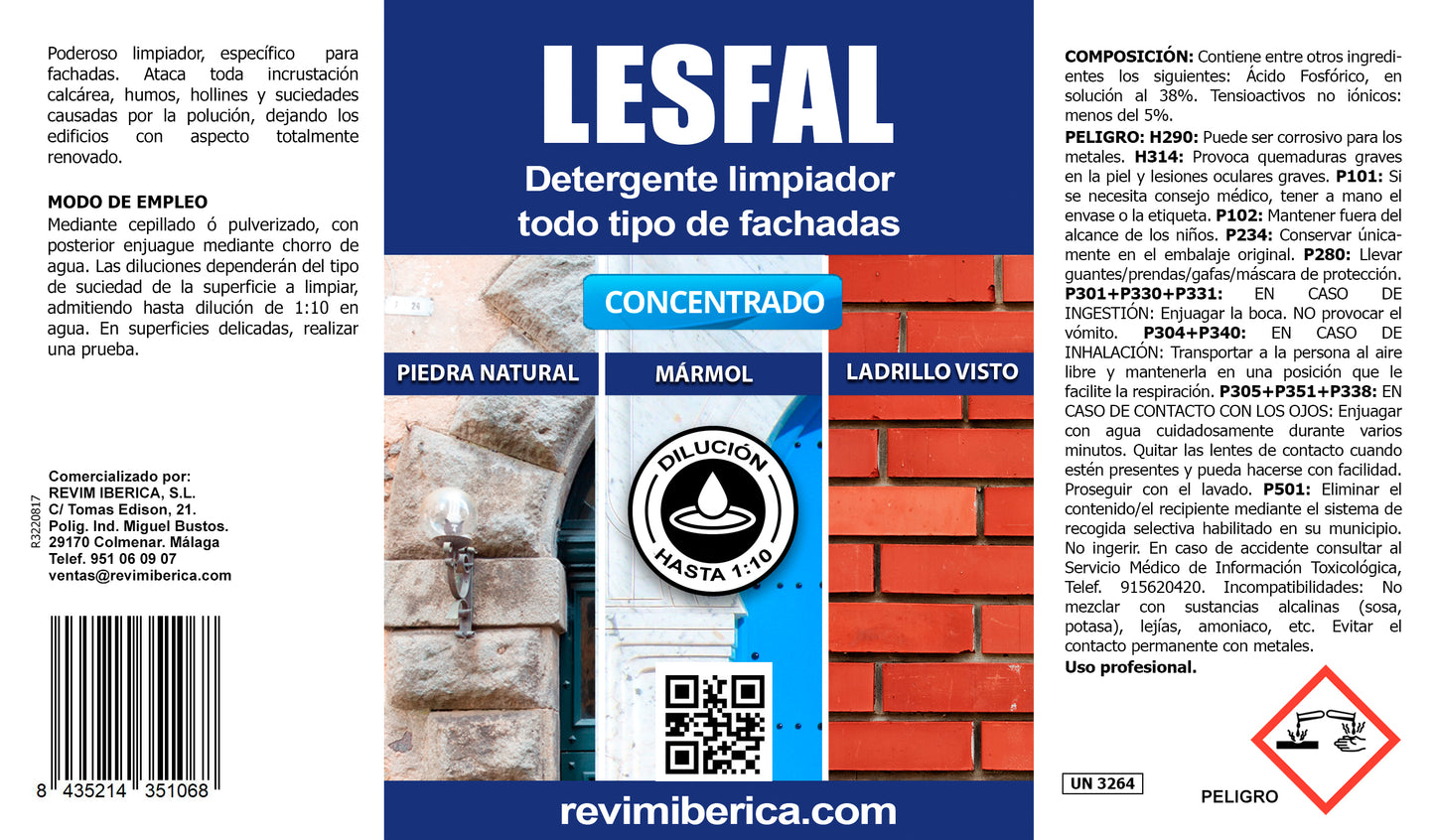 LESFAL. Detergente limpiador concentrado para fachadas