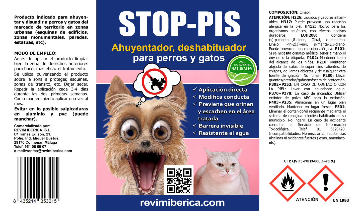 Antiorina de perros y gatos. Deshabituador de mascotas. Repelente para perros y gatos. Inofensivo. STOP-PIS