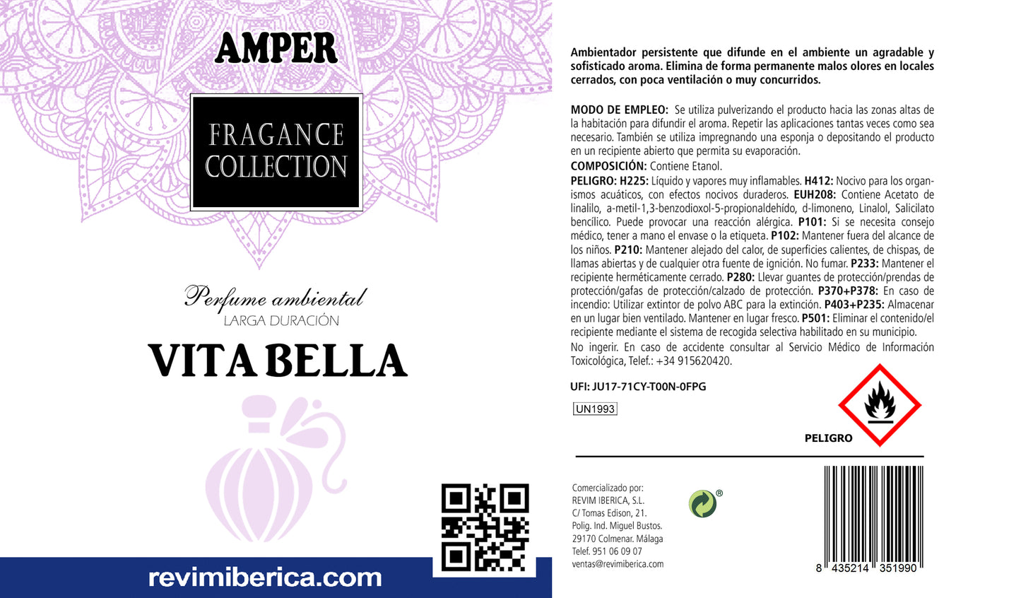 Ambientador aroma VITA BELLA – Dulce elegancia y alegría de vivir. AMPER