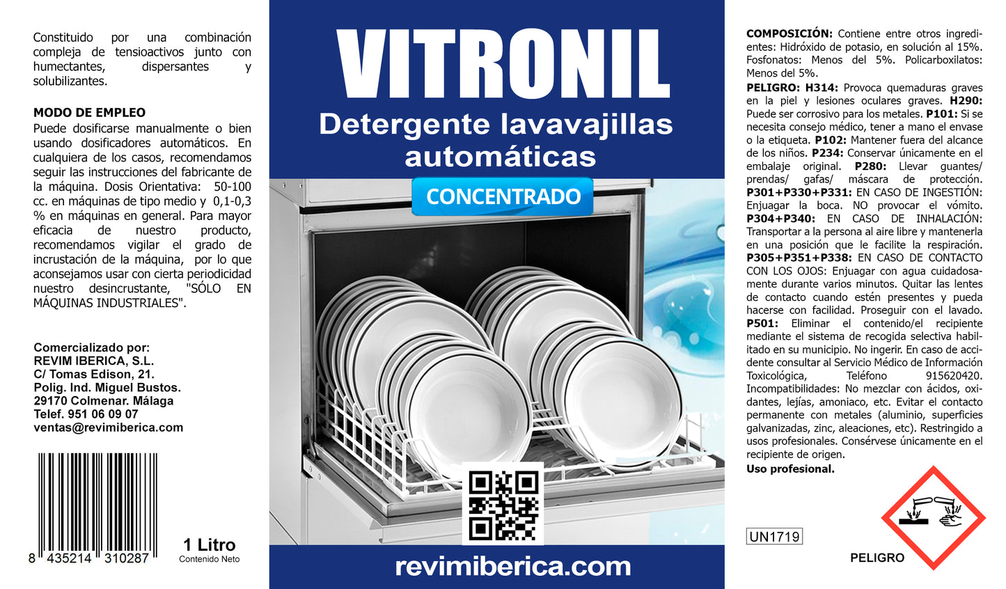 Detergente lavavajillas concentrado para máquinas automáticas.VITRONIL SUPERCONCENTRADO