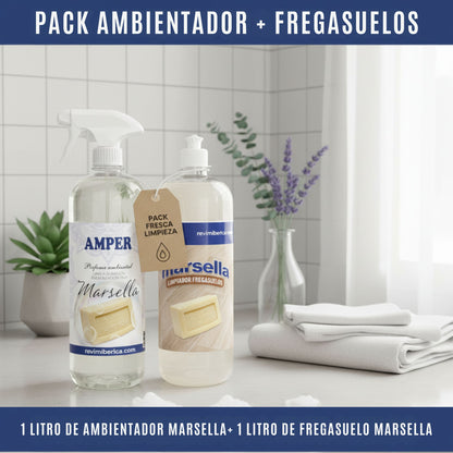 Pack Ambientador + Fregasuelos del mismo aroma – Ropa Limpia, Marsella o Talco | AMPER