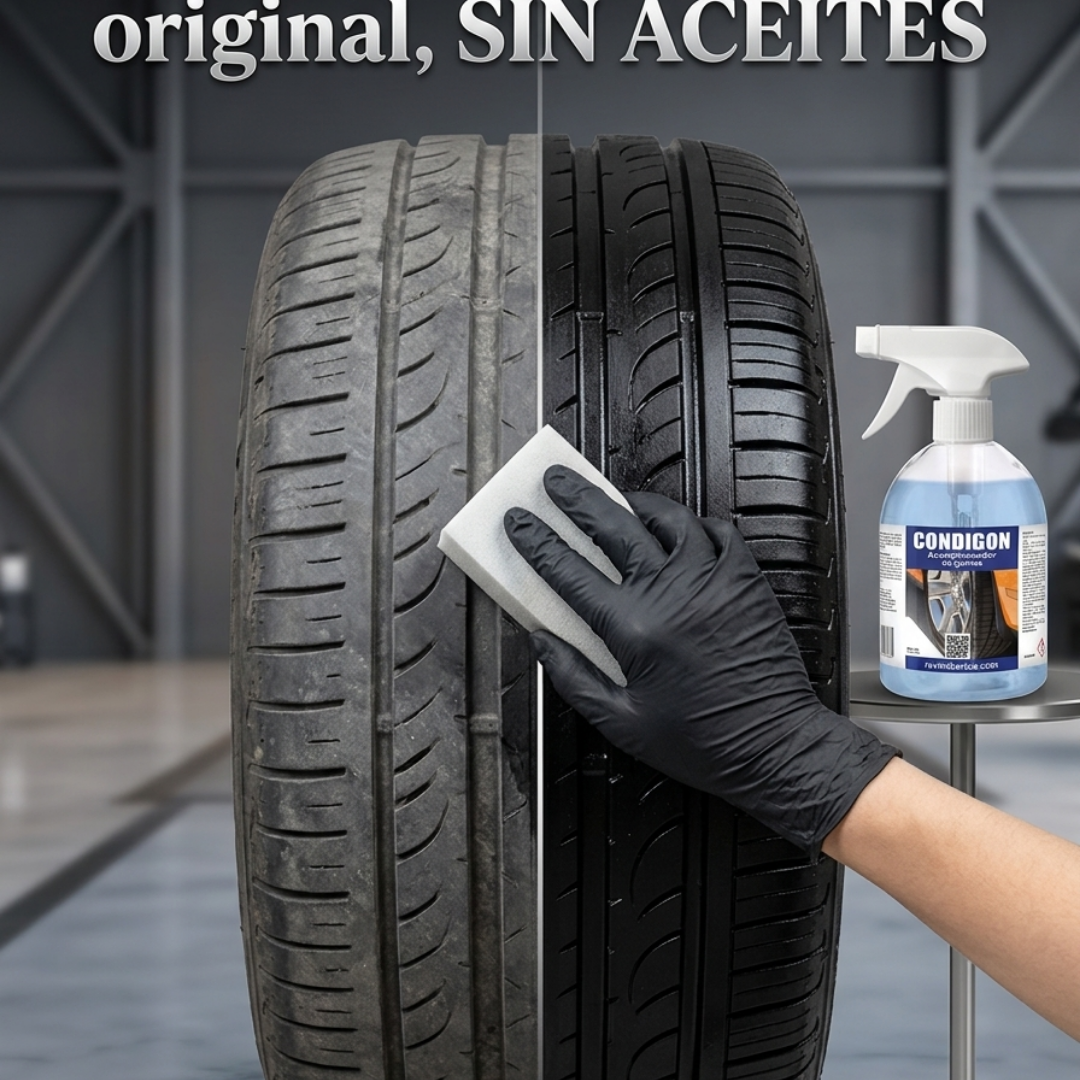 CONDIGON | Renovador de Neumáticos y Gomas | Acabado Negro Natural y Protección Profesional | Sin aceites | Resultados duraderos