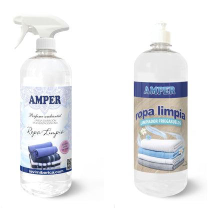 Pack Ambientador + Fregasuelos del mismo aroma – Ropa Limpia, Marsella o Talco | AMPER