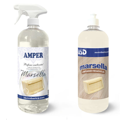 Pack Ambientador + Fregasuelos del mismo aroma – Ropa Limpia, Marsella o Talco | AMPER