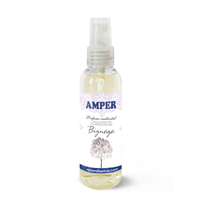 Descubre el ambientador de Biznaga AMPER, inspirado en el perfume floral de Málaga. Un homenaje a su feria y tradición, con notas de jazmín y flores blancas. Aroma permanente y elegante.

