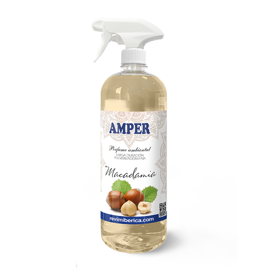 ambientador aroma macadamia olor dulce con salida herbal en spray marca AMPER