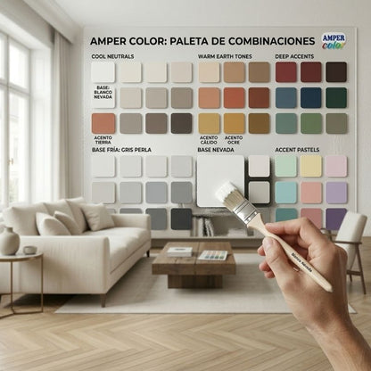 Pintura plástica al agua 4LITROS, efecto mate interior y exterior AMPER COLOR – Alta cubrición, lavable y de secado rápido