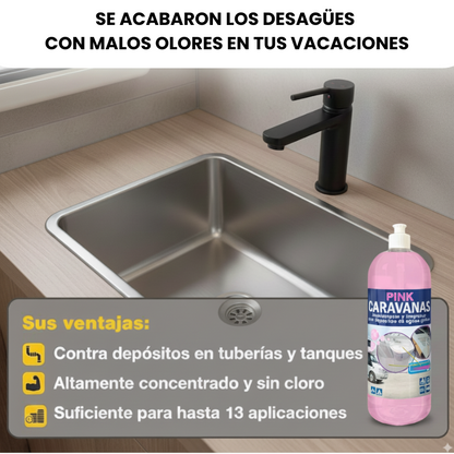 Aditivo Ambientador para Depósitos de Aguas Grises | Autocaravanas y furgonetas camper Limpias y Sin Olores. PINK CARAVANAS