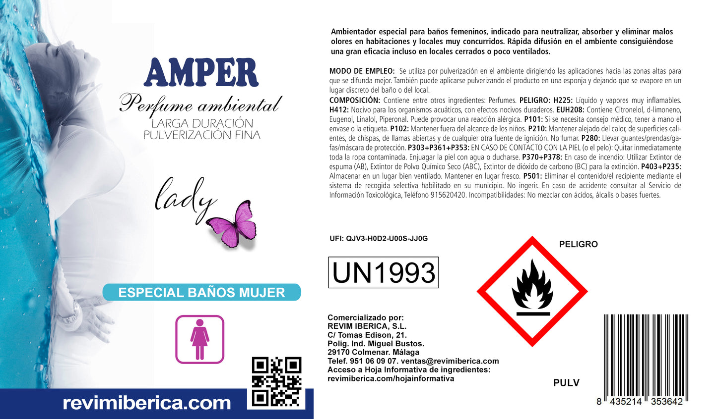 Ambientador AMPER LADY | Esencia concentrada para baños elegantes – Aroma permanente y sofisticado