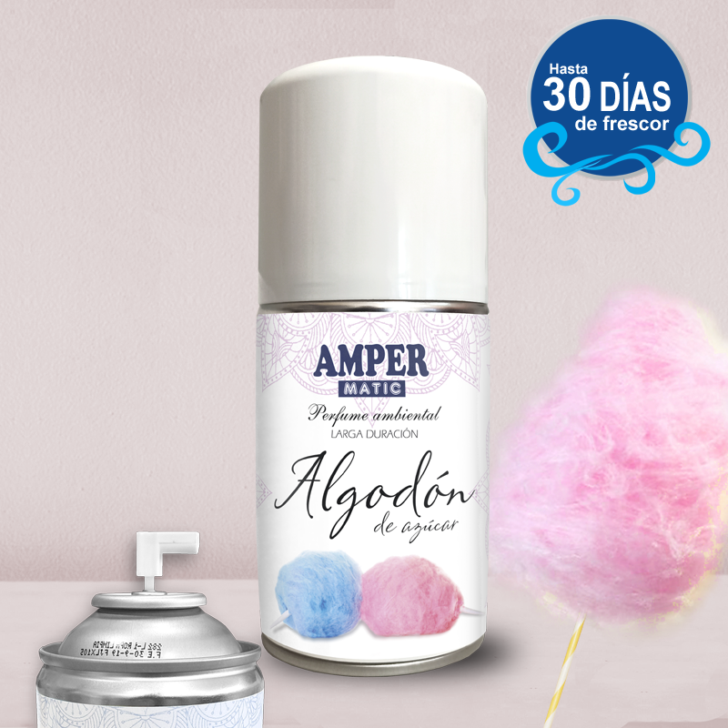 Ambientador AMPER MATIC Algodón de Azúcar 250 ml, recambio para difusor automático y uso manual FABRICADO EN ESPAÑA