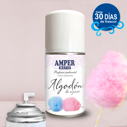Ambientador AMPER MATIC Algodón de Azúcar 250 ml, recambio para difusor automático y uso manual FABRICADO EN ESPAÑA