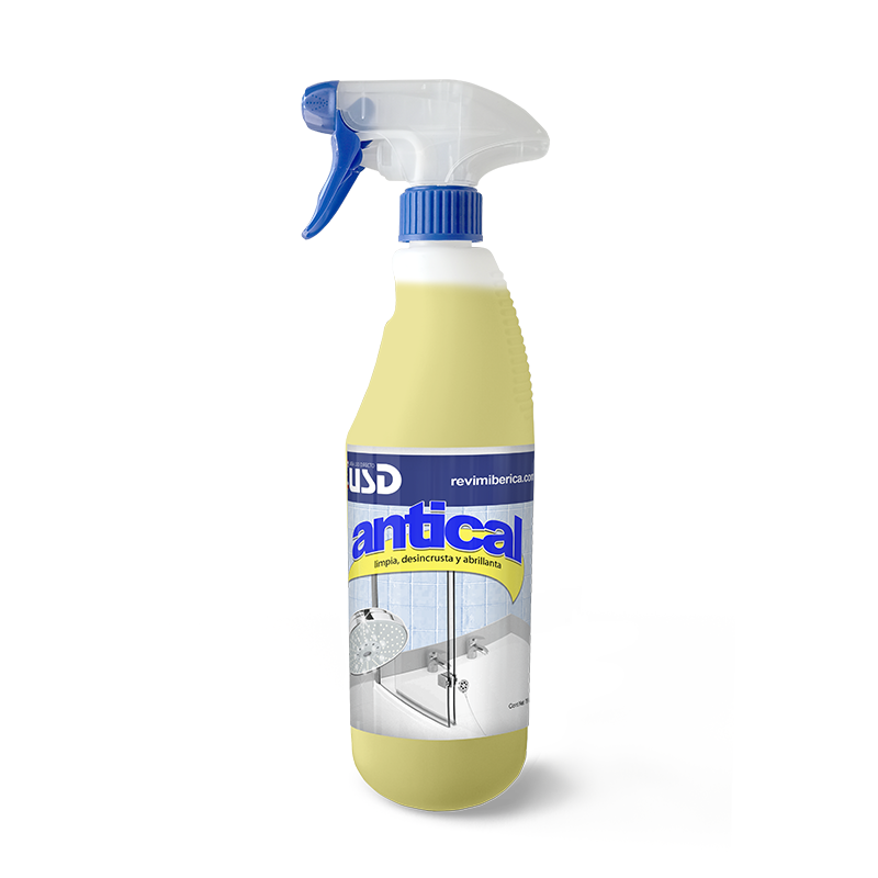 Antical AMPER eliminando cal y dejando brillo en grifería de baño