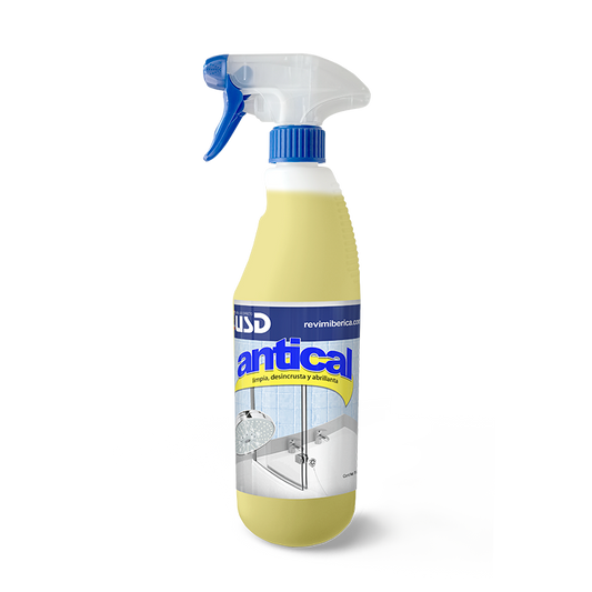 Antical AMPER eliminando cal y dejando brillo en grifería de baño