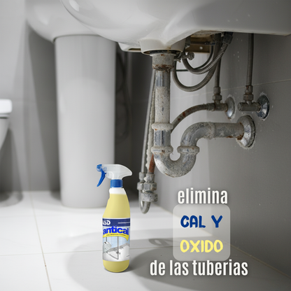 Antical AMPER eliminando cal y dejando brillo en grifería de baño