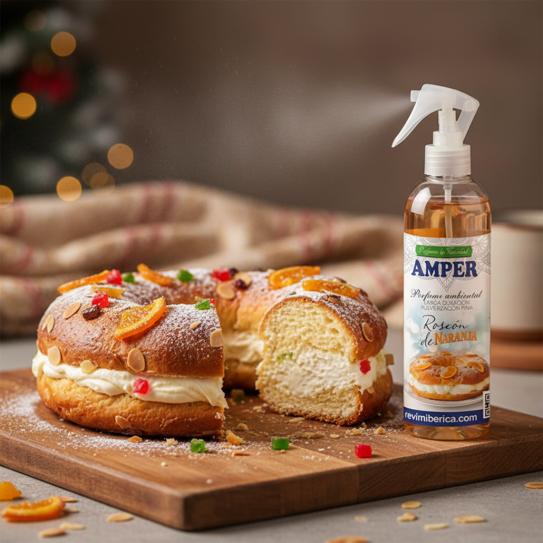 Ambientador Roscón de Reyes AMPER edición limitada aroma dulce y cítrico