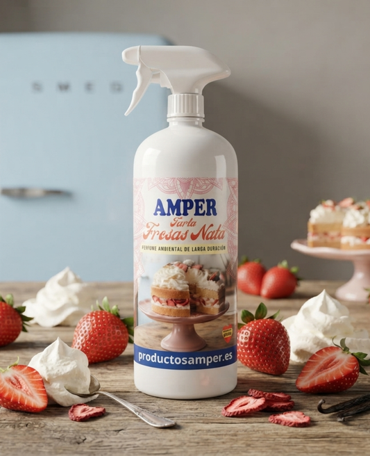 Ambientador Tarta de Fresas con Nata 1 litro Amper con fresas, nata y tarta.