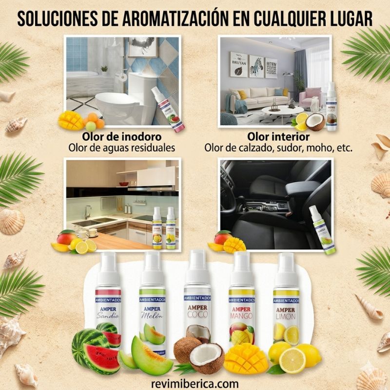 lugares de mal olor que se pueden eliminar con ambientador de spray de sandia, melon, coco, mango, limon fabricado en españa