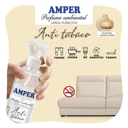 Ambientador Anti Tabaco AMPER | Neutraliza olores de nicotina en casa y coche