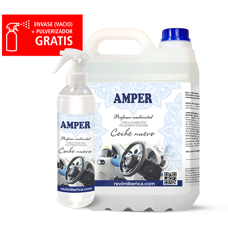 Ambientador aroma a COCHE NUEVO. Elimina malos olores en el vehículo. Concentrado, permanente. AMPER COCHE NUEVO