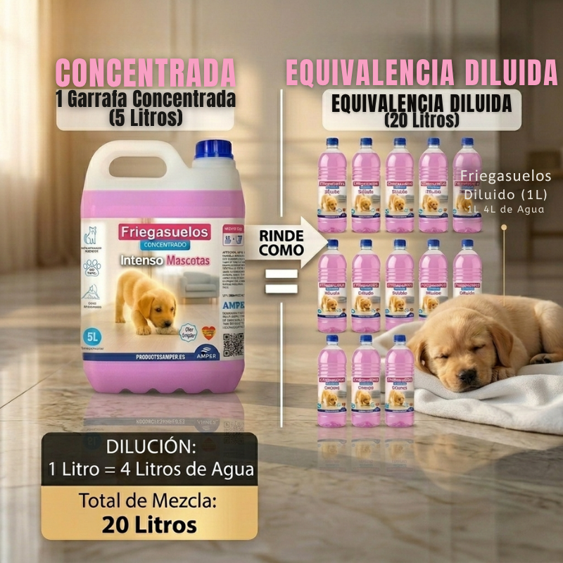 Fregasuelos perfumado concentrado AMPER Mascotas – Aroma limpio y floral - Eliminador de olores 1Litro