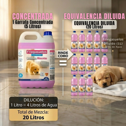 Fregasuelos perfumado concentrado AMPER Mascotas – Aroma limpio y floral - Eliminador de olores 1Litro
