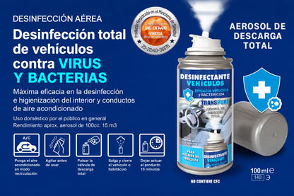 Desinfectante para vehículos Transpure 100 ml | Aerosol de Descarga Total