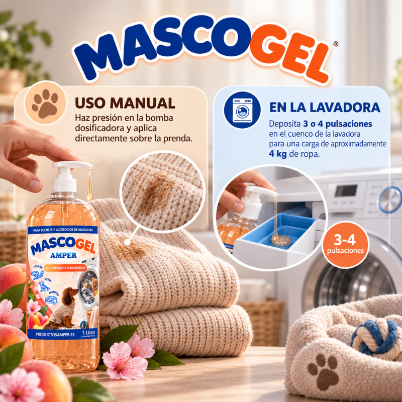 Cómo usar MASCOGEL para lavado manual y lavado de textiles de mascotas en lavadora