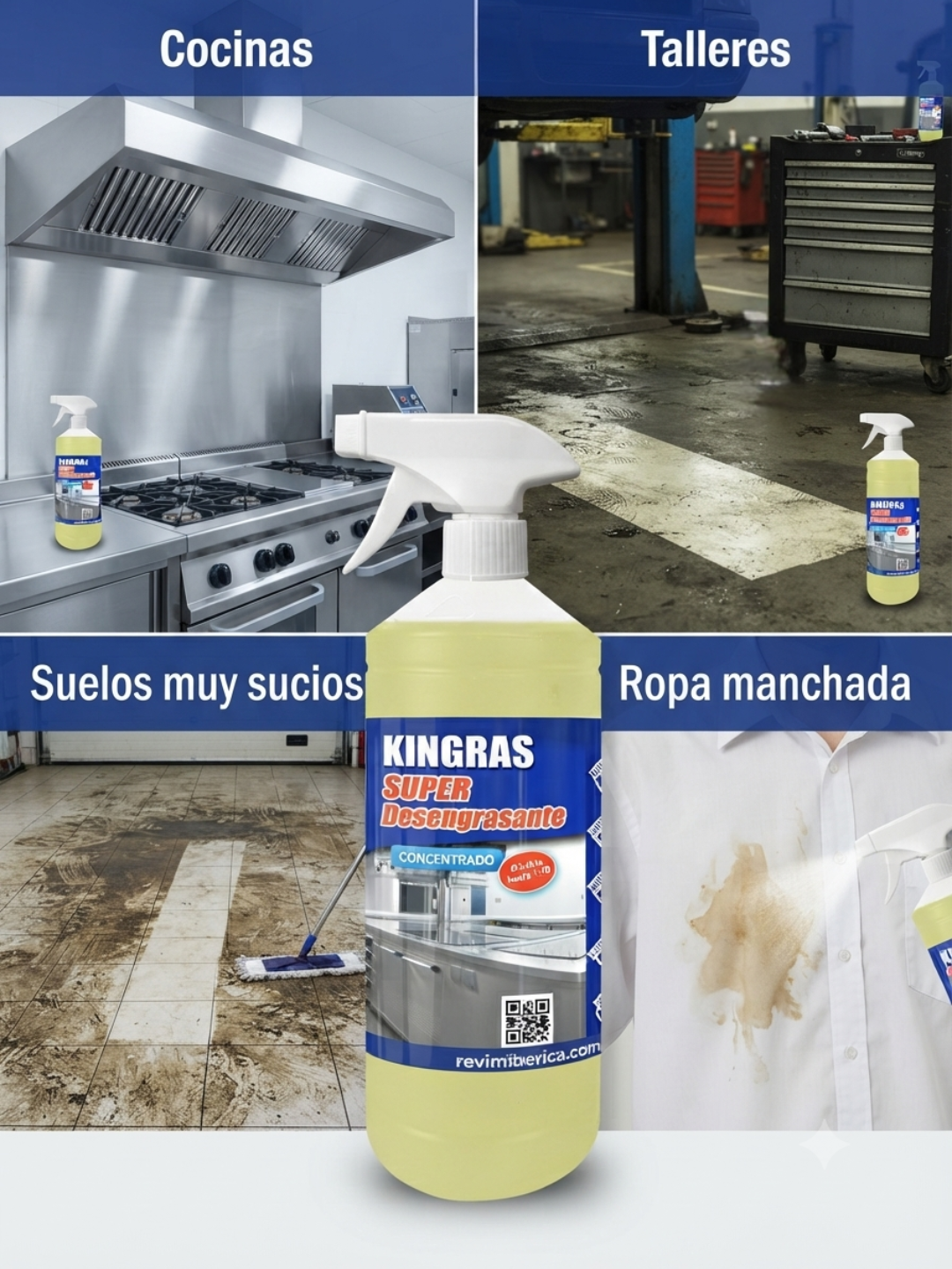 KINGRAS - SUPER DESENGRASANTE concentrado para cocinas - Desengrasante diluible para cocinas y talleres - KINGRAS