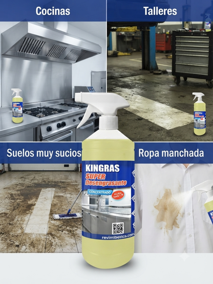 KINGRAS - SUPER DESENGRASANTE concentrado para cocinas - Desengrasante diluible para cocinas y talleres - KINGRAS